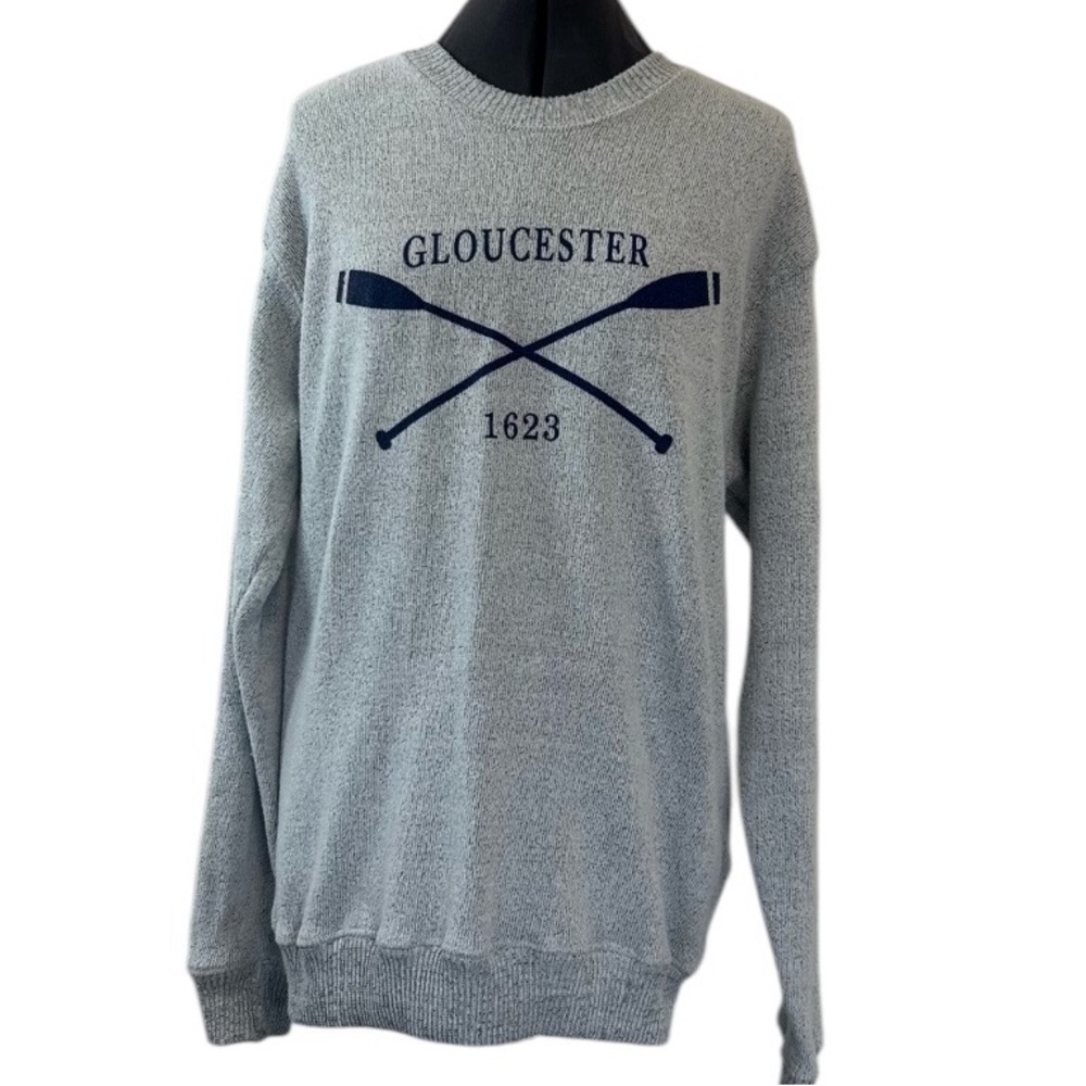 Bay State Gear Gloucester Cashmere Blend Sweater Gray Rowing Oars Size L